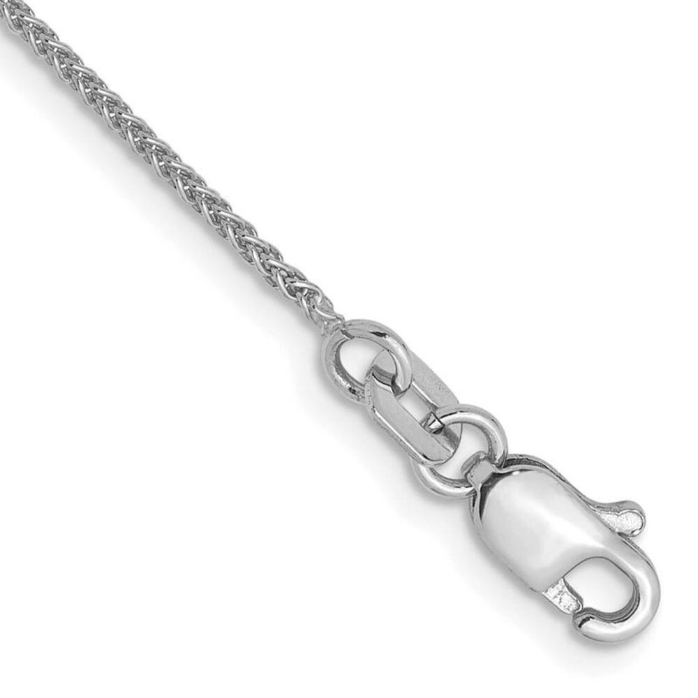 1mm 14K White Gold Solid Spiga Chain Anklet, 9 Inch